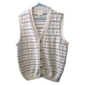 Eddie Bauer Men's Sweater Vest Large Beige Gray Knit Button Front 100% Cotton...